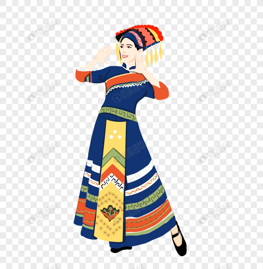 免抠元素 手绘/卡通元素 少数民族 漂亮的壮族女孩.