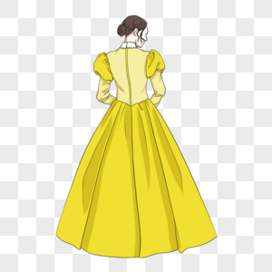 黄裙贵族女孩背影舞会礼裙高清图片