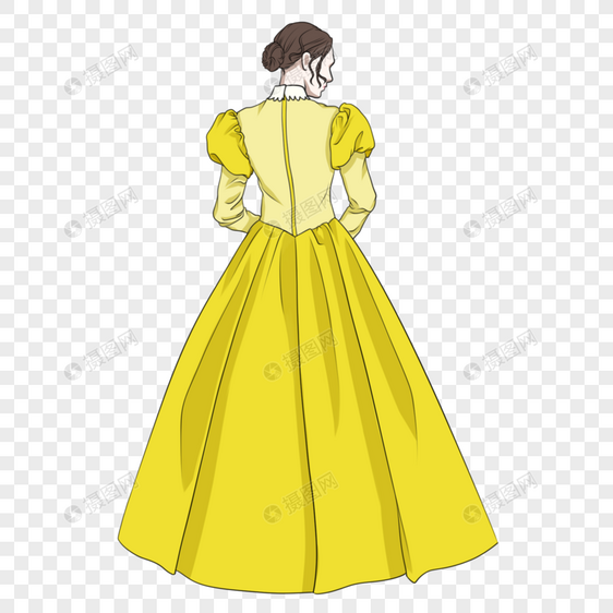 黄裙贵族女孩背影舞会礼裙图片