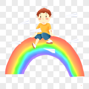 坐在彩虹上的小孩图片