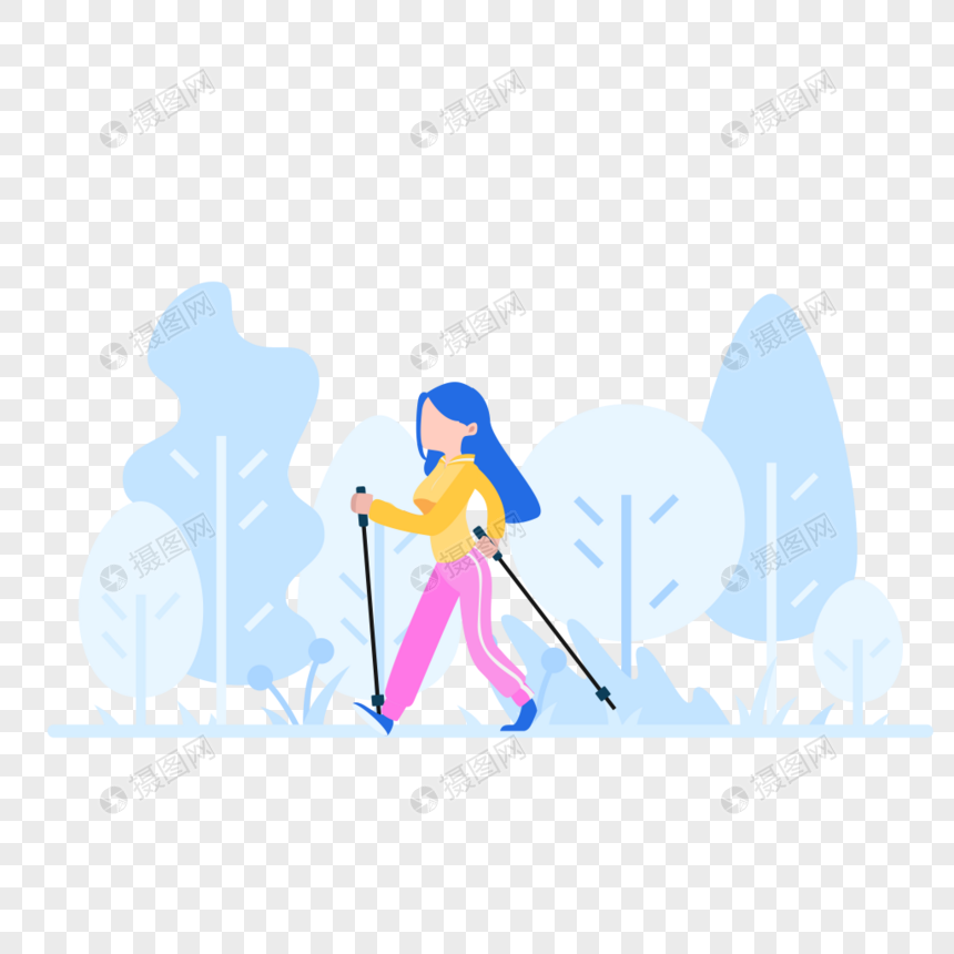 女人徒步图标免抠矢量插画素材图片