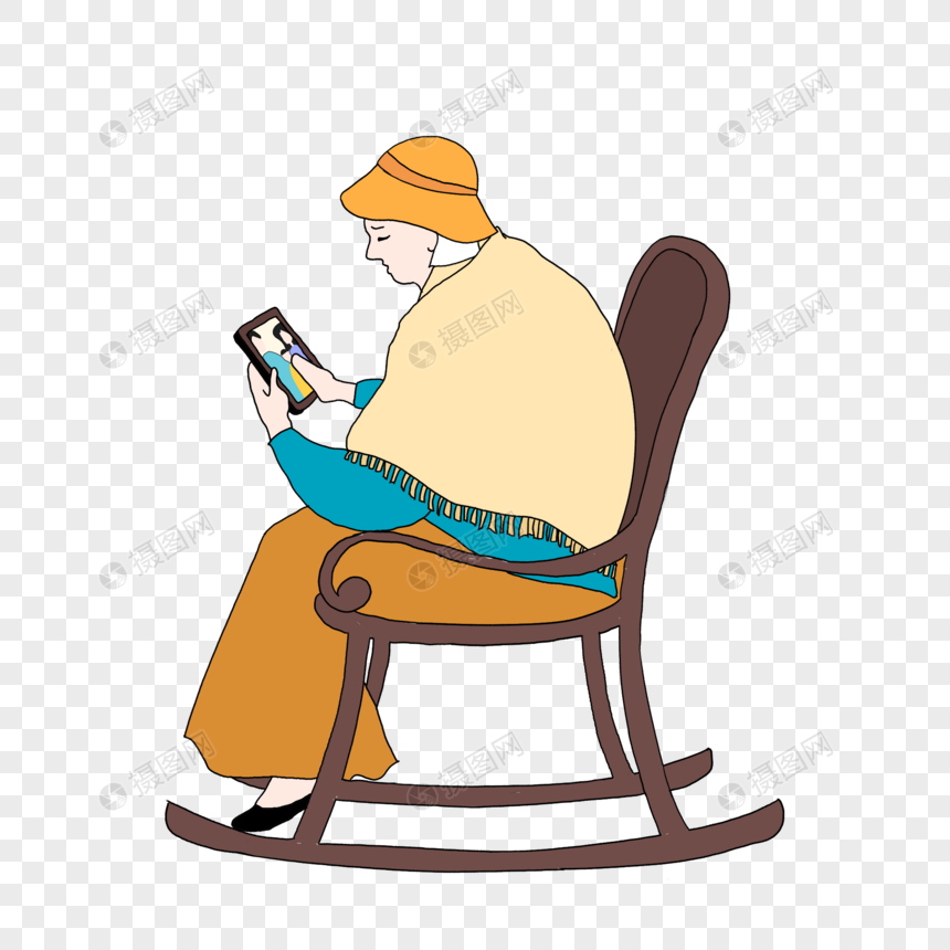 坐摇椅读书的老人