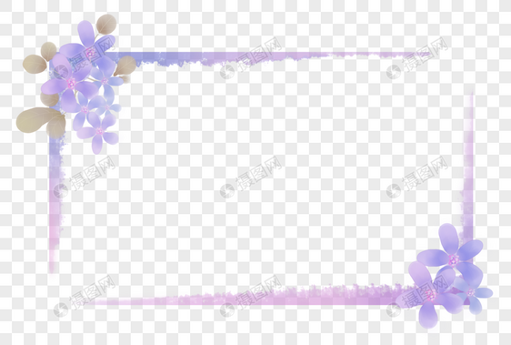 紫色花朵古风水墨边框图片