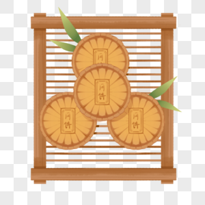 黄色中秋节古代节日古典美竹盒精美月饼图片