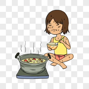 卡通大暑女孩吃火锅高清图片