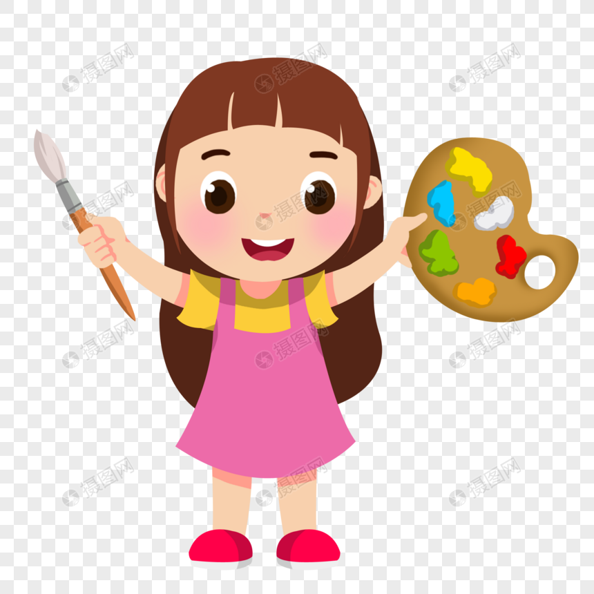 卡通女生画画快乐