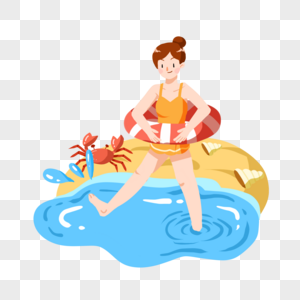 卡通女孩沙滩游泳图片