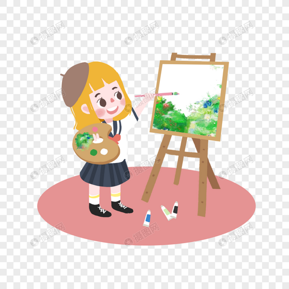 绘画的小女孩图片