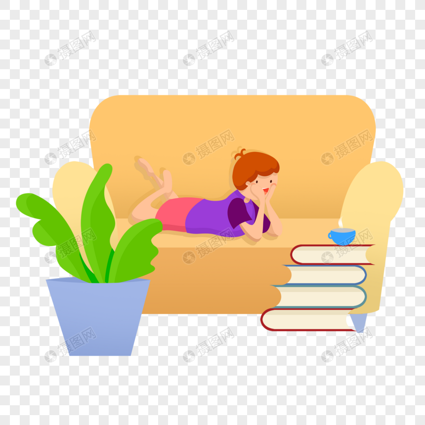 儿童躺在沙发看书图片