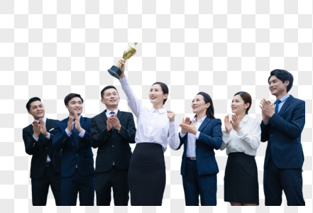 企业团队举奖杯庆祝图片