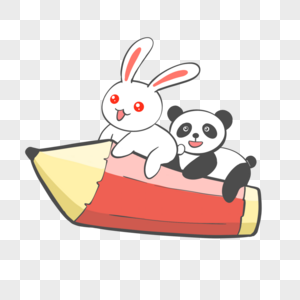 坐铅笔飞行的兔子和熊猫图片