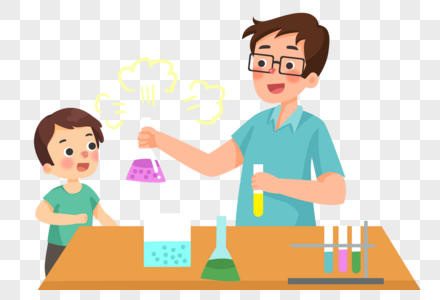 手绘和学生做实验的化学男老师高清图片