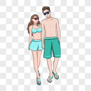 夏季穿泳衣的情侣图片