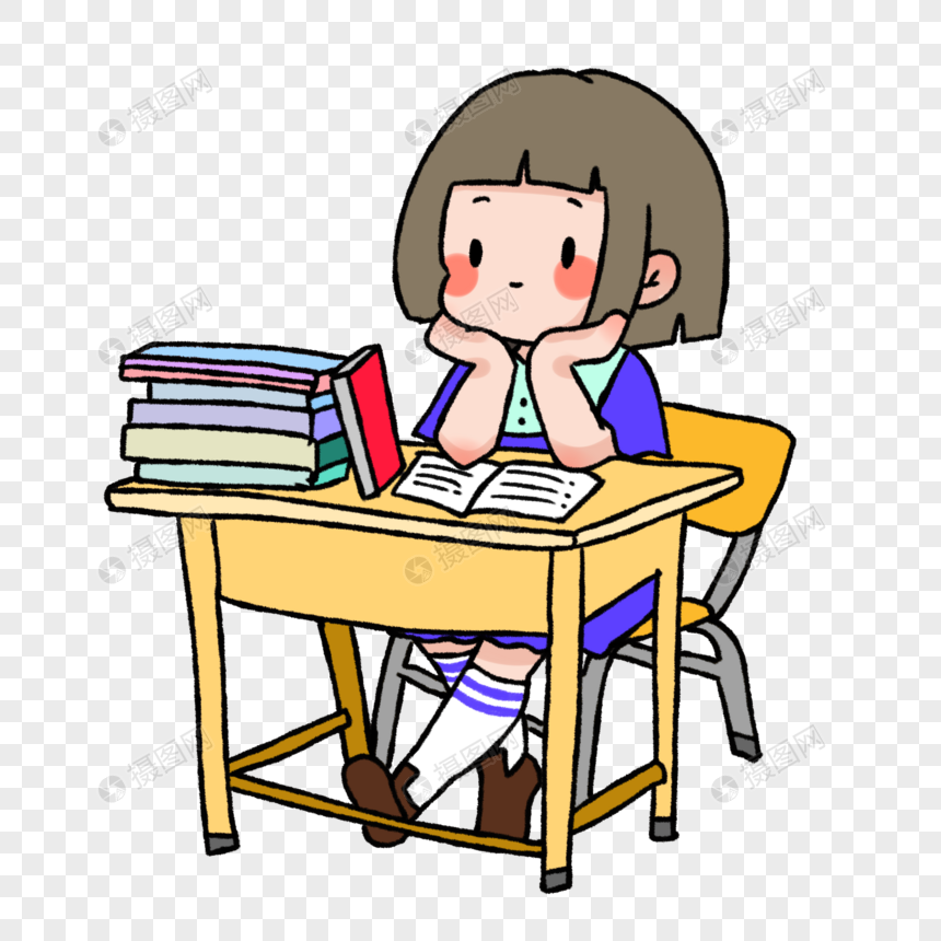 免抠元素 手绘/卡通元素 上课听讲的女同学.