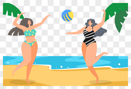 手绘打沙滩排球的比基尼女人图片