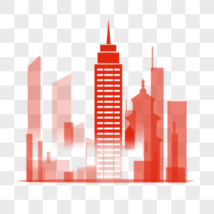 建筑高楼红色剪影高清图片