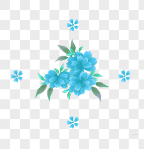 蓝色手绘花朵效果元素图片
