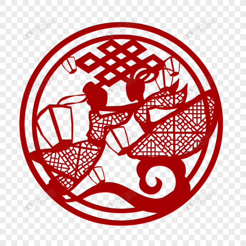 免抠元素 节日元素 七夕孔明灯剪纸.