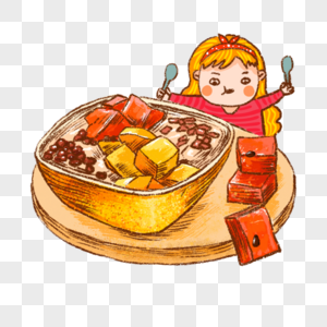 冷饮糖水芒果人物卡通可爱西瓜红豆手绘插画图片