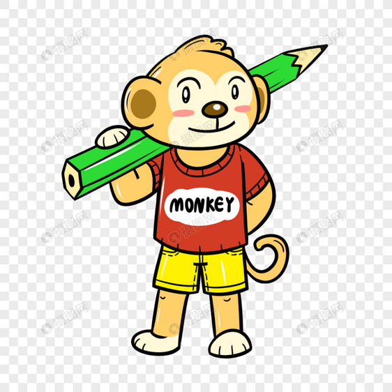开学季小猴子和大铅笔图片