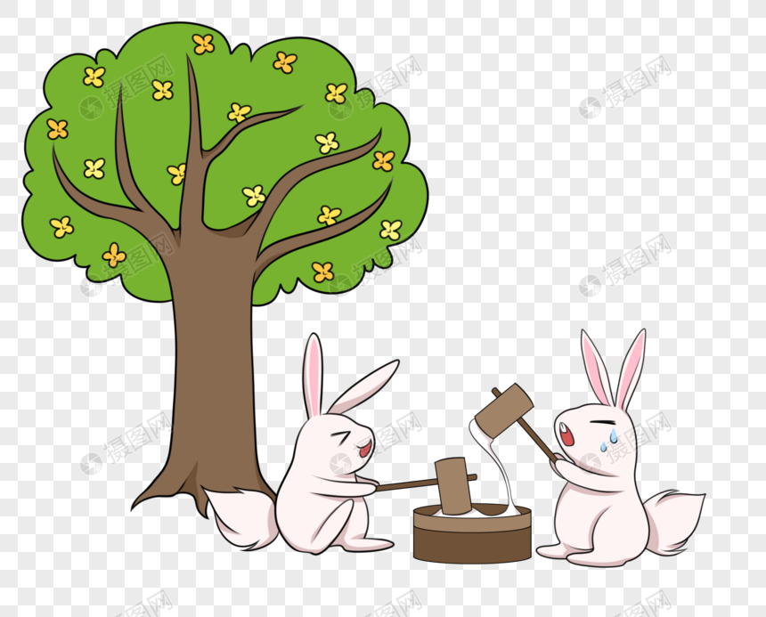 桂花树下月兔打年糕图片