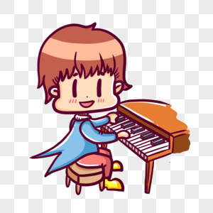 弹钢琴的女孩手绘高清图片素材