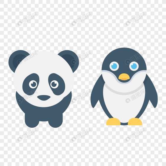 动物熊猫企鹅图标免抠矢量插画素材图片