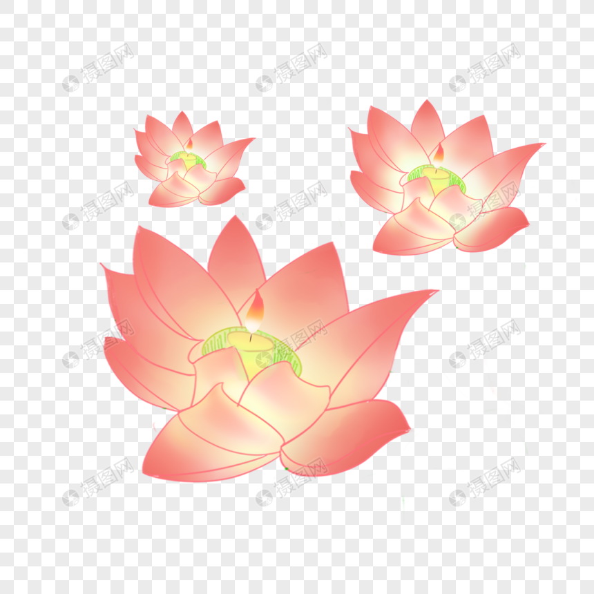 免抠元素 手绘/卡通元素 荷花灯.psd