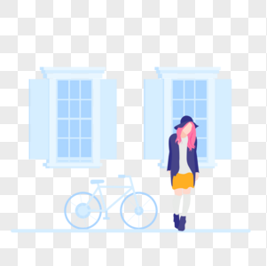 橱窗外的自行车和美女图标免抠矢量插画素材图片