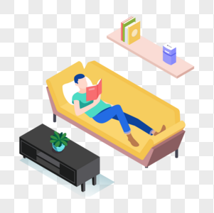 男人躺在沙发上看书图标免抠矢量插画素材图片