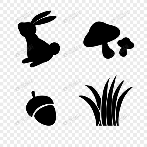 兔子蘑菇草丛松果图片