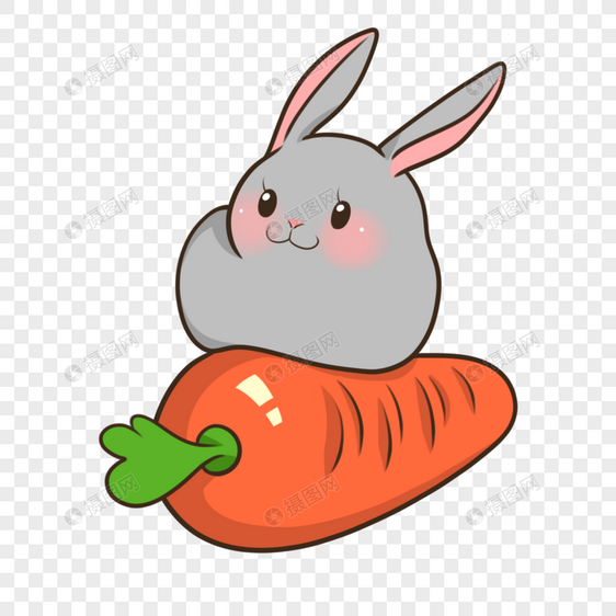 站胡萝卜上的灰色小兔子图片