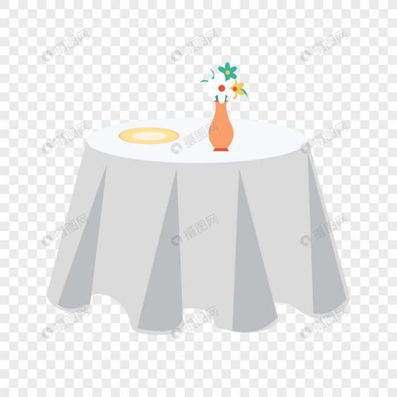 圆桌白色桌布花瓶图标免抠矢量插画素材图片