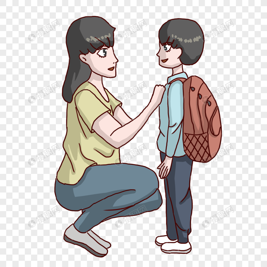 免抠元素 手绘/卡通元素 开学季家长送孩子上学.psd