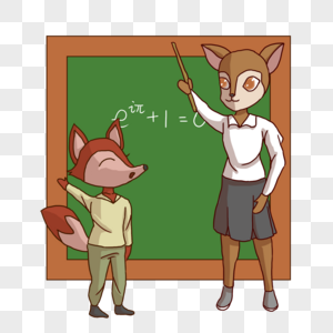 开学季拟人动物上数学课黑板高清图片素材