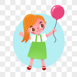 小女孩与气球卡通高清图片素材