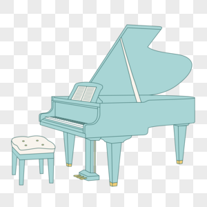 矢量钢琴乐器座椅线条简笔小清新蓝绿色高清图片