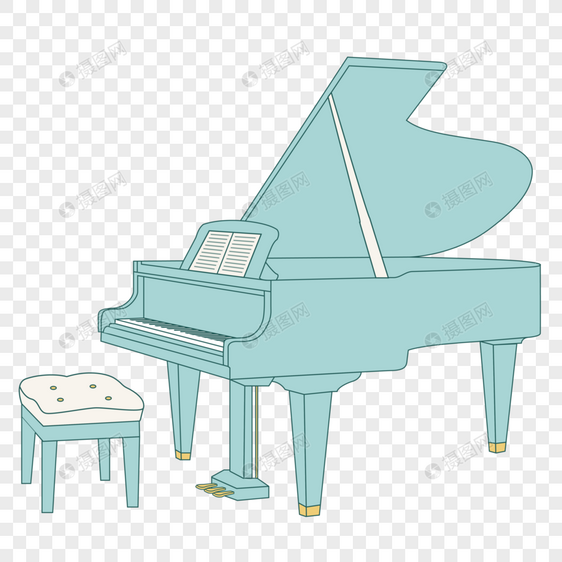 矢量钢琴乐器座椅线条简笔小清新蓝绿色图片