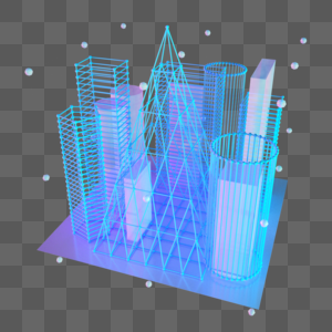 现代楼空间城市建筑抽象菱形锥形科技光点线蓝色粒子图片