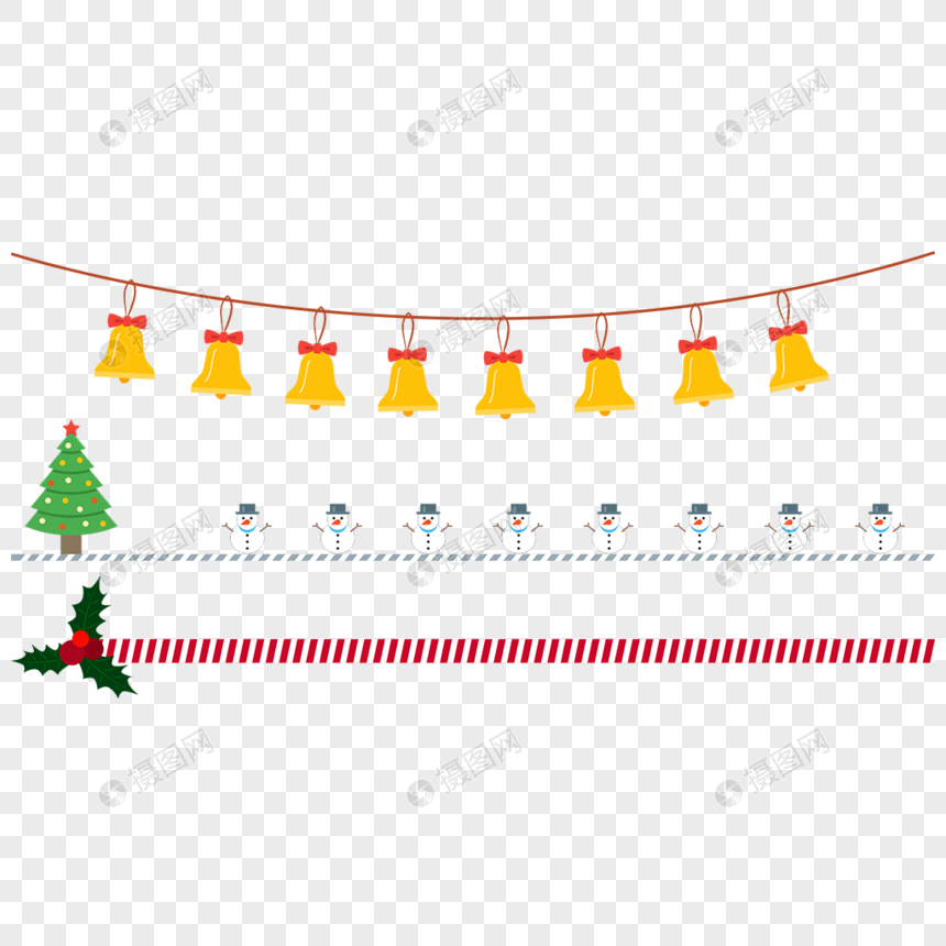 创意扁平风圣诞树礼物雪人铃铛圣诞树装饰边彩旗图片