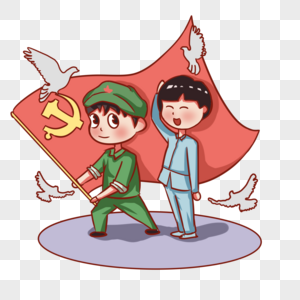 党员五方面党旗下的军人素材