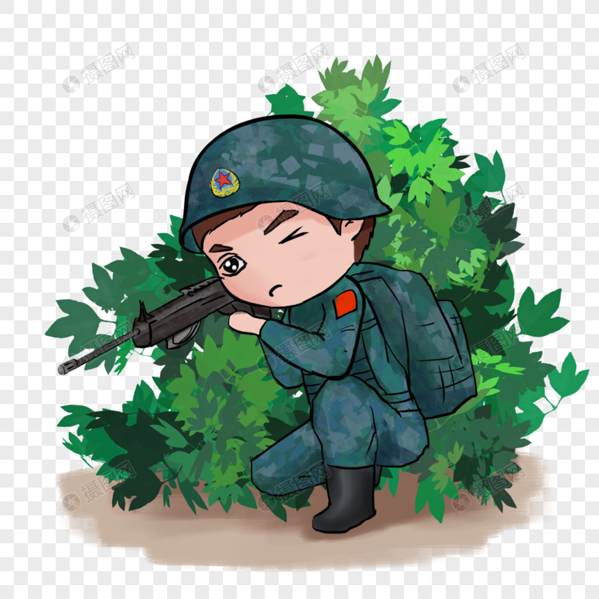 免抠元素 手绘/卡通元素 持枪的军人.psd