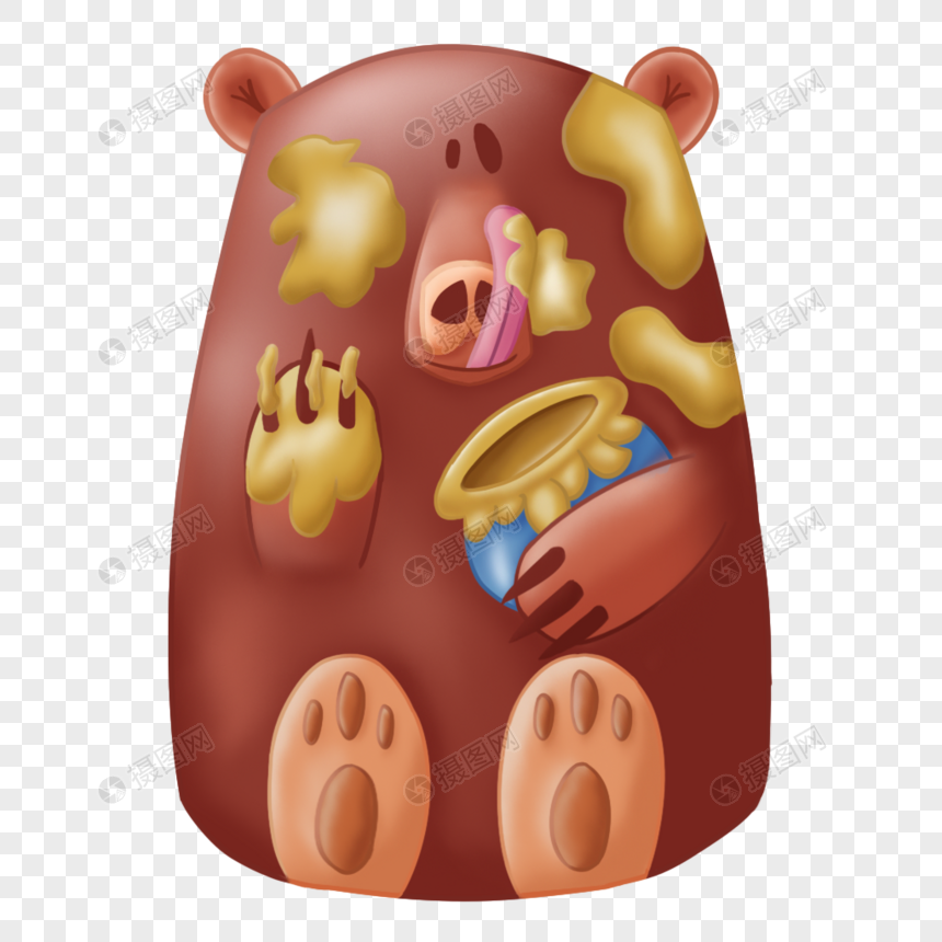 棕色卡通搞怪可爱狗熊吃蜂蜜罐子图片