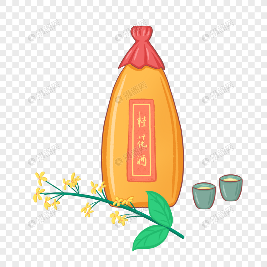 手绘桂花酒和桂花图片