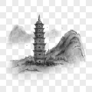 中国风水墨古塔景色图片