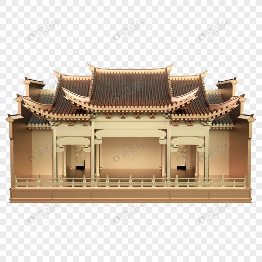 建筑中式古代大殿阁楼蓝色金属历史祠堂元素素材下载-正版素材