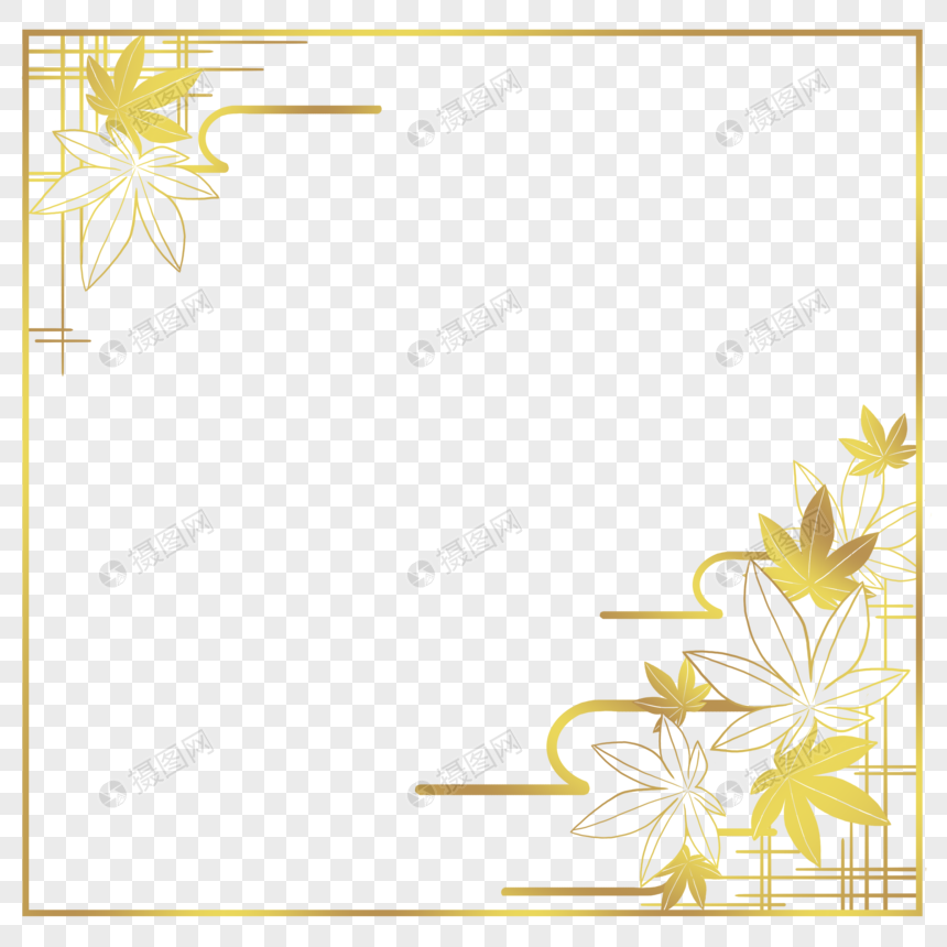 金色枫叶秋天底纹边框元素图片