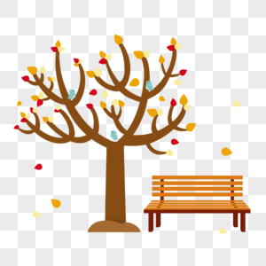 秋天公园里的大树和长椅图片