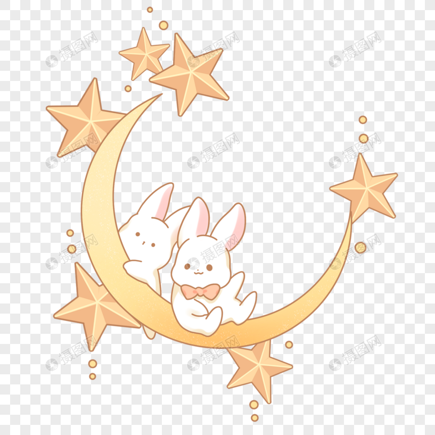 免抠元素 手绘/卡通元素 月亮星星和小兔子.