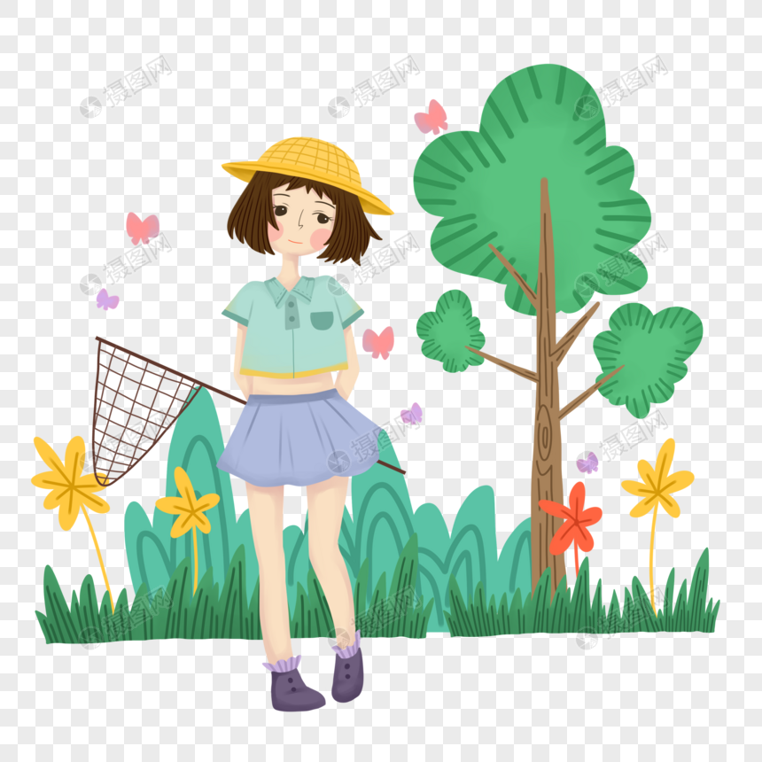 免抠元素 手绘/卡通元素 夏日捕虫.psd 860_860
